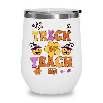 Groovy Halloween Trick Or Teach Retro Floral Ghost Teacher V57 Wine Tumbler - Thegiftio UK
