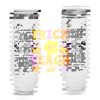 Groovy Halloween Trick Or Teach Retro Floral Ghost Teacher V57 Wine Tumbler - Thegiftio
