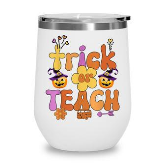 Groovy Halloween Trick Or Teach Retro Floral Ghost Teacher V59 Wine Tumbler - Thegiftio UK