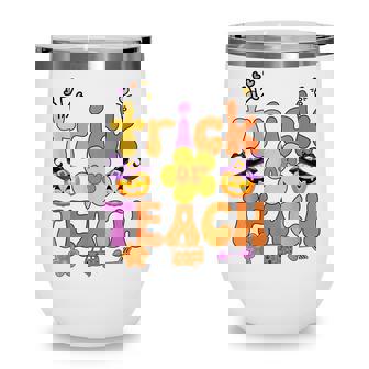 Groovy Halloween Trick Or Teach Retro Floral Ghost Teacher V59 Wine Tumbler - Thegiftio