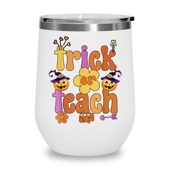 Groovy Halloween Trick Or Teach Retro Floral Ghost Teacher V60 Wine Tumbler - Thegiftio UK