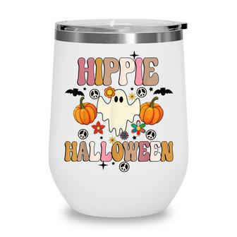 Groovy Hippie Halloween Cute Ghost Halloween Retro Vintage Wine Tumbler - Thegiftio UK