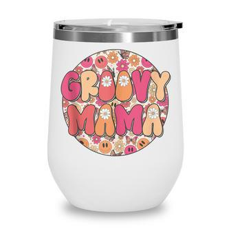 Groovy Mama Hippie Retro Daisy Flower Smile Face V2 Wine Tumbler - Thegiftio UK