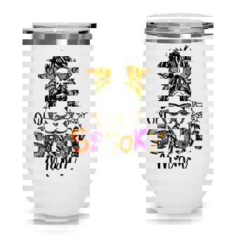 Groovy One Spooky Mama Messy Bun Women Witch Mom Halloween V2 Wine Tumbler - Thegiftio