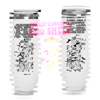 Groovy Pink Ribbon Mom Breast Cancer Is Boo Sheet Halloween V2 Wine Tumbler - Thegiftio
