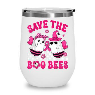 Groovy Save The Boo Bees Funny Breast Cancer Halloween Retro Wine Tumbler - Thegiftio UK