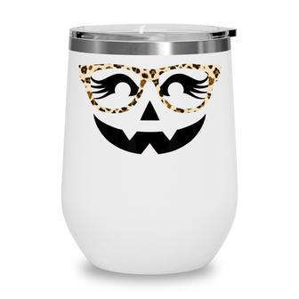 Halloween Jack O Lantern Face Pumpkin Leopard Glasses Decor Wine Tumbler - Seseable