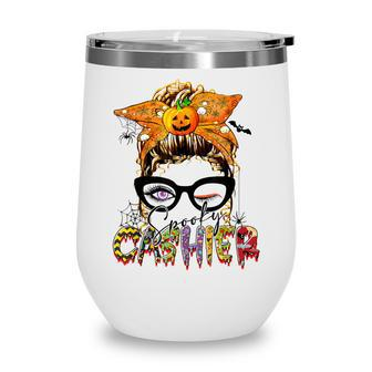 Halloween Spooky Cashier Messy Bun Glasses Spooky Wine Tumbler - Seseable