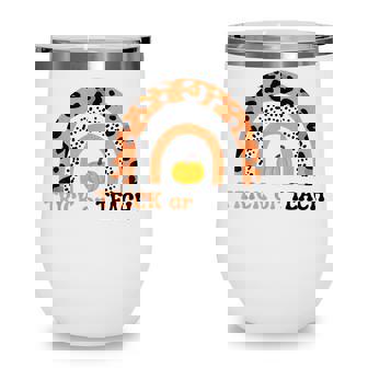 Halloween Teacher Trick Or Teach Rainbow Leopard Pumpkin Wine Tumbler - Thegiftio