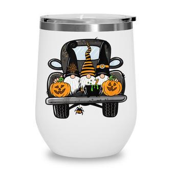 Halloween Truck Gnomes Pumpkin Funny Thanksgiving Wine Tumbler - Seseable