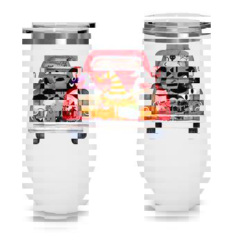 Halloween Truck With Cute Gnomes Pumpkin Funny Wine Tumbler - Seseable