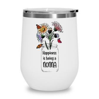 Happiness Is Being A Nonna Ever Women Floral Decor Nonna Wine Tumbler - Thegiftio UK
