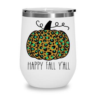 Happy Fall Yall Golden Leopard Print Pumpkin Halloween Wine Tumbler - Seseable