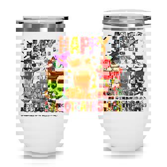 Happy Hallothanksmas Coffee Latte Halloween Thanksgiving V2 Wine Tumbler - Thegiftio