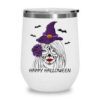 Happy Halloween Catrina Costume For Moms Witch Halloween Wine Tumbler - Seseable