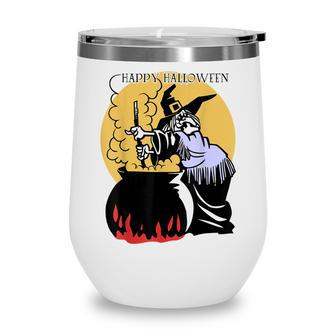 Happy Halloween Spooky Witch And Cauldron Costume Wine Tumbler - Seseable