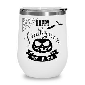 Happy Halloween Trick Or Treat Pumpkin Bat Spiderweb T Wine Tumbler - Seseable