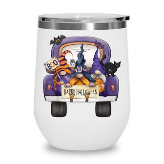 Happy Halloween Truck Gnomes Witch Black Cat Pumpkin Costume Wine Tumbler - Seseable