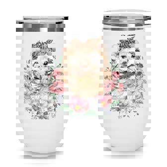 Hedgehog With Leopard Headband Flower Cute Hedgehog Lovers Wine Tumbler - Thegiftio UK