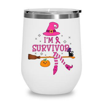 Im A Survivor Breast Cancer Awareness Pink Ribbon Flower Wine Tumbler - Thegiftio UK