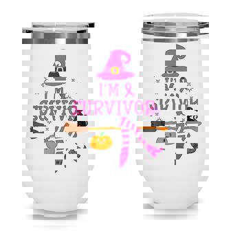 Im A Survivor Breast Cancer Awareness Pink Ribbon Flower Wine Tumbler - Thegiftio