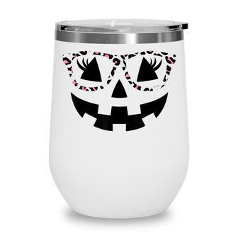 Jack O Lantern Face Pumpkin Halloween Leopard Print Glasses V2 Wine Tumbler - Seseable