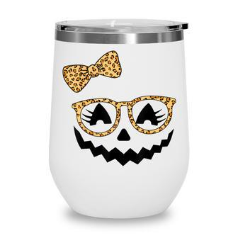 Jack O Lantern Face Pumpkin Halloween Leopard Print Glasses V3 Wine Tumbler - Seseable