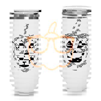 Jack O Lantern Face Pumpkin Halloween Leopard Print Glasses V4 Wine Tumbler - Seseable