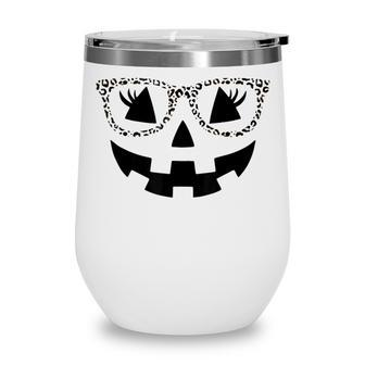 Jack O Lantern Face Pumpkin Halloween Leopard Print Glasses Wine Tumbler - Seseable