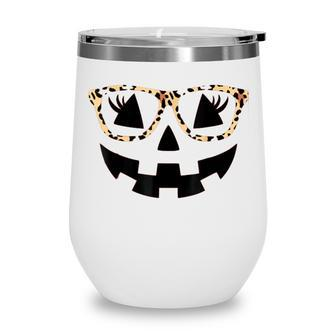 Jack O Lantern Pumpkin Halloween Costume Leopard Glasses Wine Tumbler - Seseable