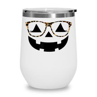 Jack Olantern Halloween Pumpkin Lashes With Leopard Glasses Wine Tumbler - Seseable