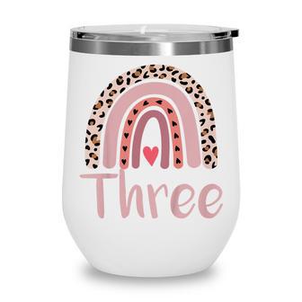 Kids 3 Year Old Leopard Rainbow Birthday Party Cute Girl 3Rd Gift Wine Tumbler - Thegiftio UK