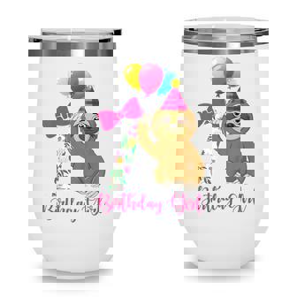Kids 7 Year Old Cool Cute Sloth Balloons 7Th Birthday Girls Party Wine Tumbler - Thegiftio