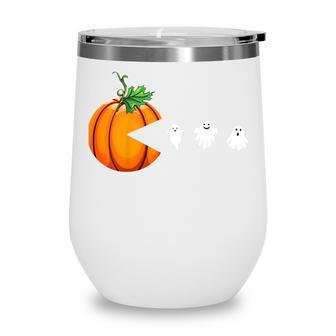 Kids Kids Funny Halloween Pumpkin Eating Ghost Gamer Men Women Wine Tumbler - Thegiftio UK