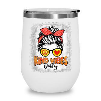 Kind Vibes Only Messy Bun Women Orange Unity Day Wine Tumbler - Thegiftio UK