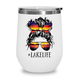 Lake Life Messy Bun Hair Girl Women Retro Lake Summer Wine Tumbler - Thegiftio UK