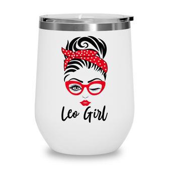 Leo Girl Messy Bun Leopard Bandana July Zodiac Sign Birthday Wine Tumbler - Thegiftio UK