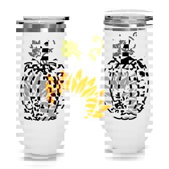 Leopard Pumpkin Sunflower Fall Autumn Halloween Thanksgiving V6 Wine Tumbler - Thegiftio