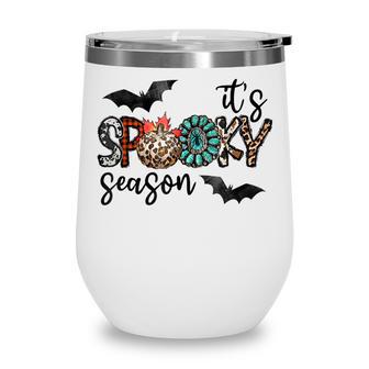 Leopard Turquoise Plaid Halloween Spooky Season Fall Autumn Wine Tumbler - Seseable