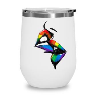 Lesbian Lips Kissing Rainbow Flag Gay Pride Lgbt Wine Tumbler - Thegiftio UK