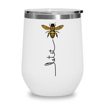 Let It Bee Hand Drawn Sweet Bees Beekeeper Line Art Girl Wine Tumbler - Thegiftio UK