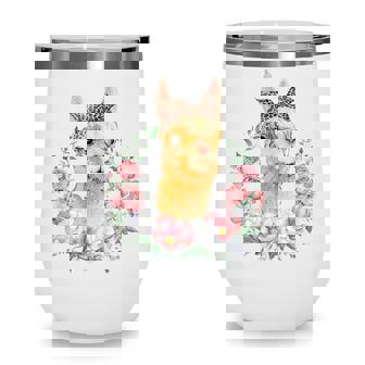 Llama With Leopard Headband Boho Flower Cute Llama Lovers Wine Tumbler - Thegiftio