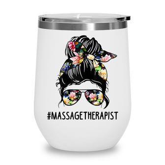 Lotus Massage Therapist Mom Messy Bun Mothers Day Wine Tumbler - Thegiftio UK
