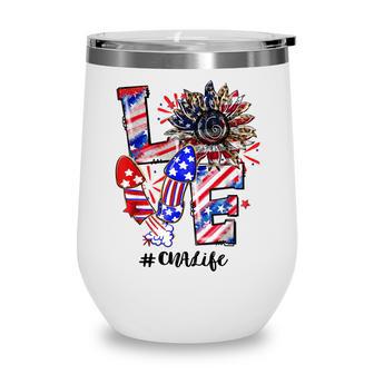 Love Sunflower Leopard Fireworks Cna Life 4Th Of July Wine Tumbler - Seseable