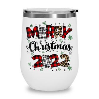 Merry Christmas 2022 Leopard Buffalo Red Plaid For Men Women Wine Tumbler - Thegiftio UK