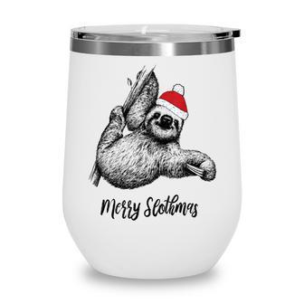 Merry Slothmas Christmas Pajama Santa Hat For Sloth Lovers Wine Tumbler - Thegiftio UK