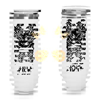 Messy Bun Kid Life Leopard Matching Mom Daughter Girl Kids Wine Tumbler - Thegiftio