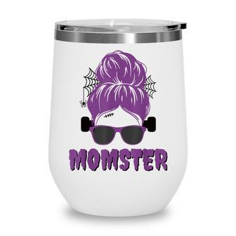 Momster Frankenstein Messy Bun Funny Mom Halloween Costume Wine Tumbler - Seseable