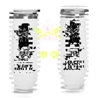 Momster Womens Halloween Messy Bun Mom Ster V2 Wine Tumbler - Thegiftio