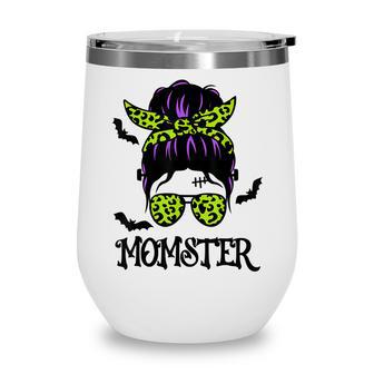 Momster Womens Halloween Messy Bun Mom Ster V2 Wine Tumbler - Thegiftio UK